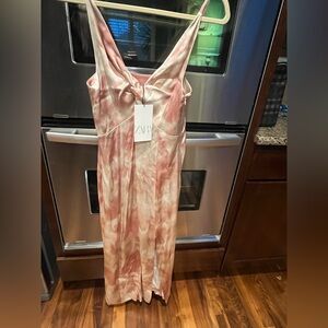NWT ZARA Pink and Cream Tie-Dye Maxi Dress M